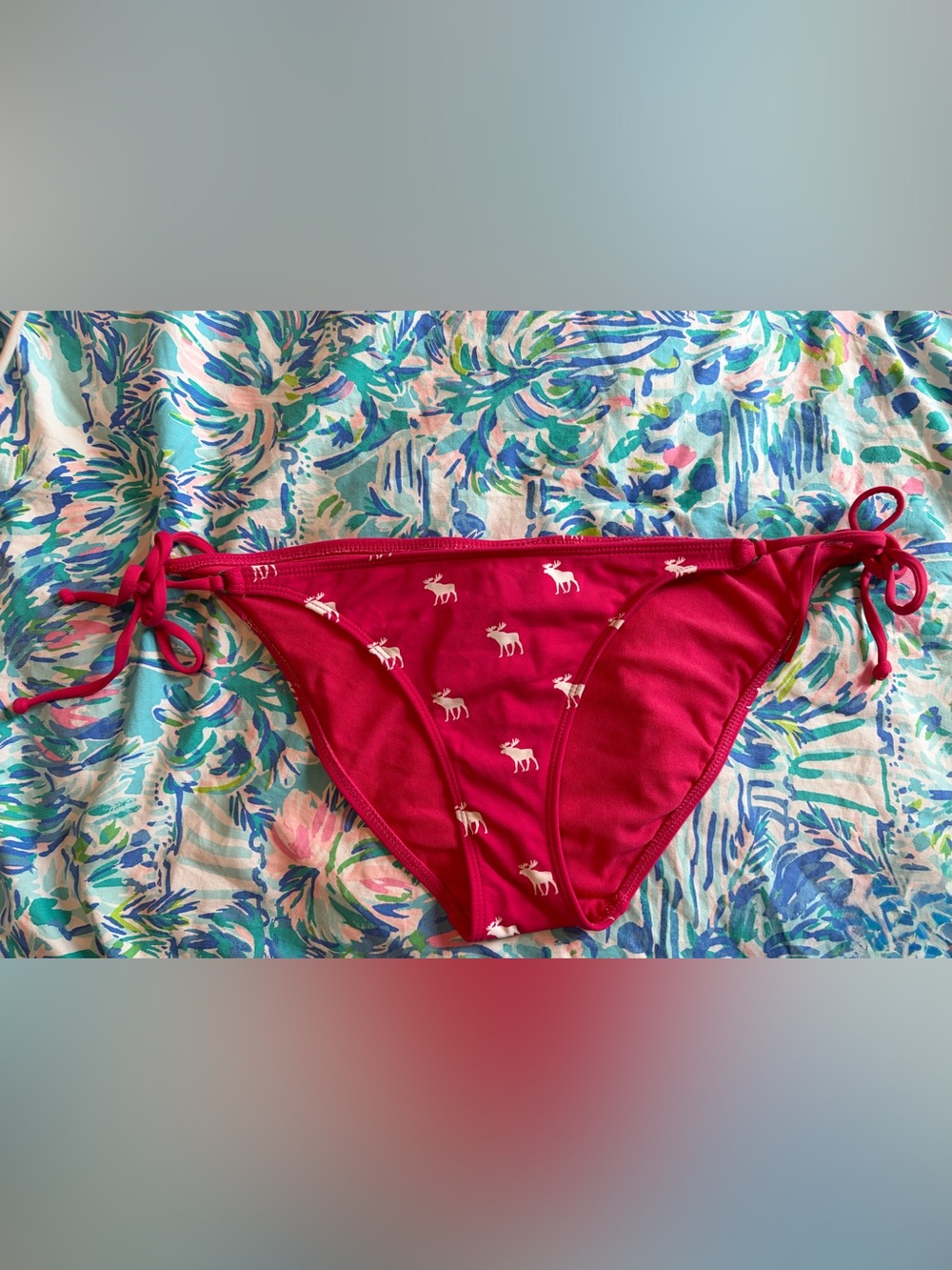 Abercrombie and Fitch Hot Pink Bikini Bottom with White Moose Print
